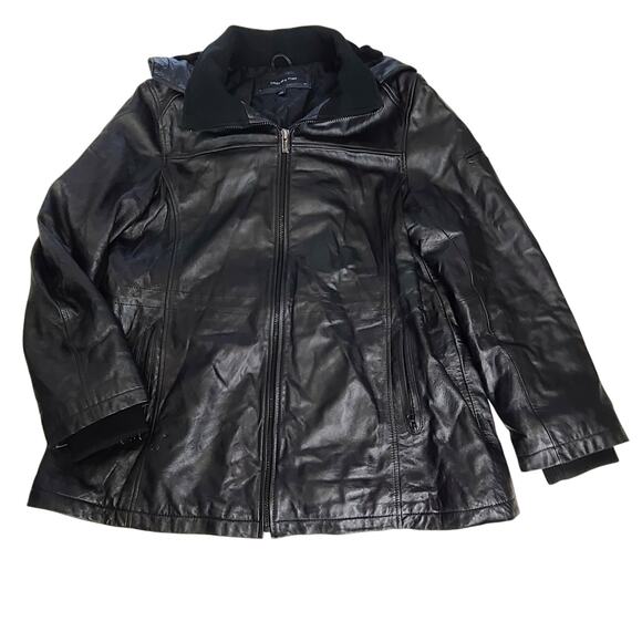 Jones New York women's genuine leather hooded jacket Sz 1X Matrix Dark feminine - Picture 3 of 11